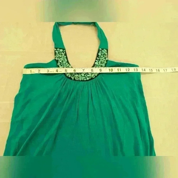 Studio Y Teal Women's Size Small Teal Halter Top With Beaded Neckline Tie Neck - Picture 5 of 13